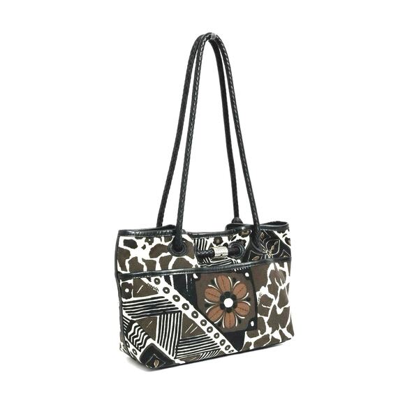 Brighton Handbags - Brighton Liliana Animal Print Canvas Tote Bag Black Leather Trim Silver Hardware
